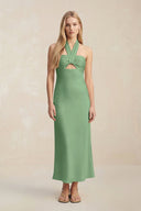 Halter Keyhole Sheath Midi Bridesmaid Dress in Matcha - KISS BRIDAL Bridesmaid Dresses