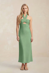 Halter Keyhole Sheath Midi Bridesmaid Dress in Matcha - KISS BRIDAL Bridesmaid Dresses