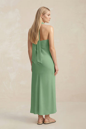Halter Keyhole Sheath Midi Bridesmaid Dress in Matcha - KISS BRIDAL Bridesmaid Dresses