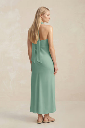 Halter Keyhole Sheath Midi Bridesmaid Dress in Mint Green - KISS BRIDAL Bridesmaid Dresses