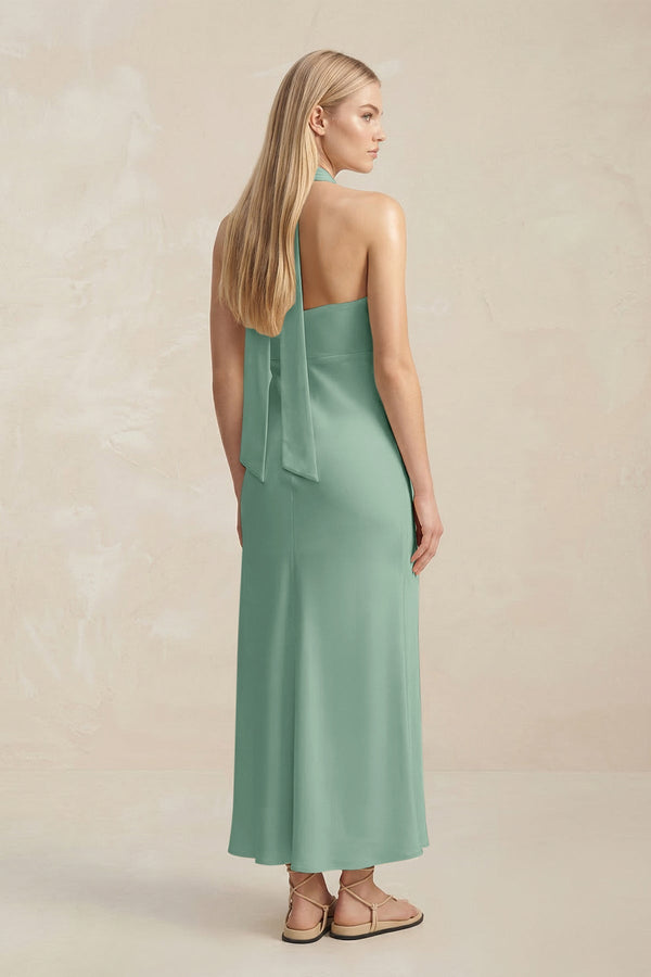 Halter Keyhole Sheath Midi Bridesmaid Dress in Mint Green - KISS BRIDAL Bridesmaid Dresses