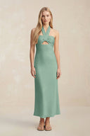Halter Keyhole Sheath Midi Bridesmaid Dress in Mint Green - KISS BRIDAL Bridesmaid Dresses