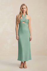 Halter Keyhole Sheath Midi Bridesmaid Dress in Mint Green - KISS BRIDAL Bridesmaid Dresses