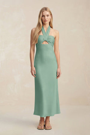 Halter Keyhole Sheath Midi Bridesmaid Dress in Mint Green - KISS BRIDAL Bridesmaid Dresses