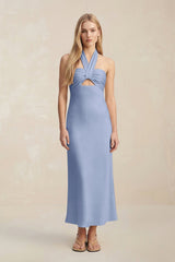 Halter Keyhole Sheath Midi Bridesmaid Dress in Mist - KISS BRIDAL Bridesmaid Dresses