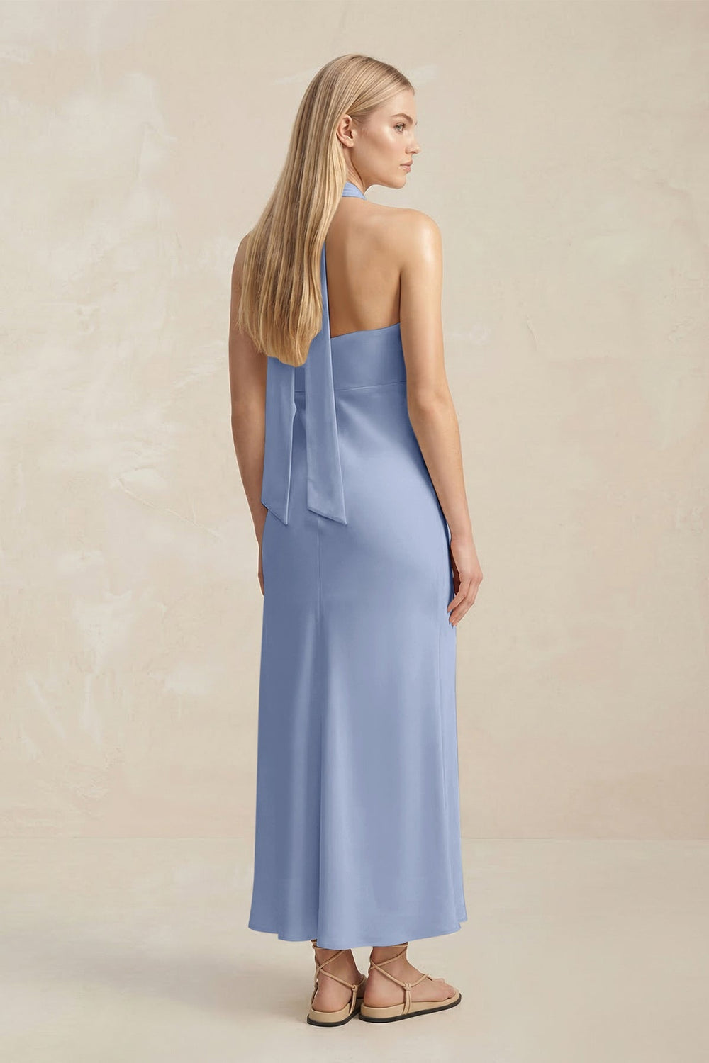 Halter Keyhole Sheath Midi Bridesmaid Dress in Mist - KISS BRIDAL Bridesmaid Dresses