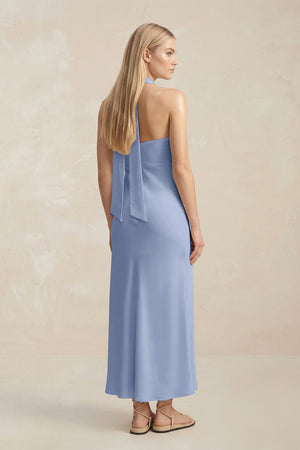 Halter Keyhole Sheath Midi Bridesmaid Dress in Mist - KISS BRIDAL Bridesmaid Dresses