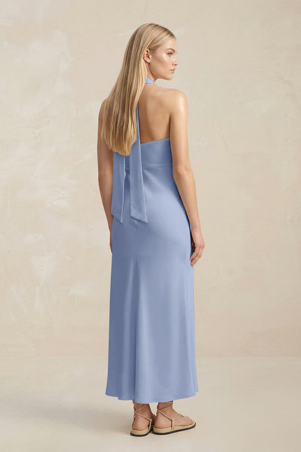 Halter Keyhole Sheath Midi Bridesmaid Dress in Mist - KISS BRIDAL Bridesmaid Dresses
