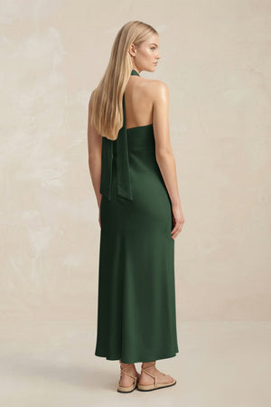 Halter Keyhole Sheath Midi Bridesmaid Dress in Moss - KISS BRIDAL Bridesmaid Dresses