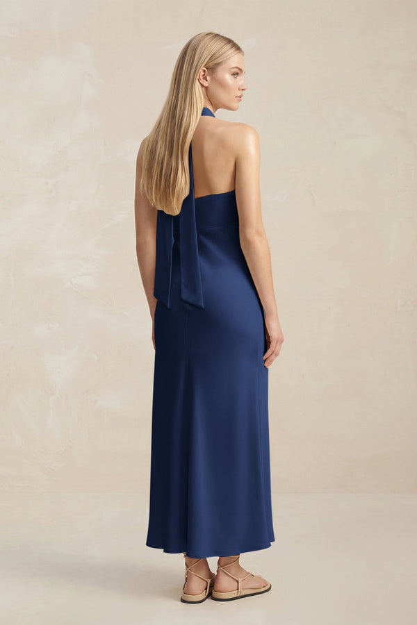 Halter Keyhole Sheath Midi Bridesmaid Dress in Navy - KISS BRIDAL Bridesmaid Dresses