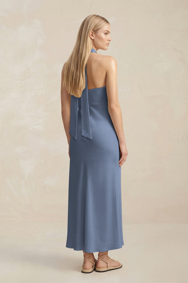 Halter Keyhole Sheath Midi Bridesmaid Dress in Neptune - KISS BRIDAL Bridesmaid Dresses