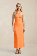 Halter Keyhole Sheath Midi Bridesmaid Dress in Orange - KISS BRIDAL Bridesmaid Dresses
