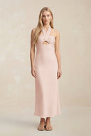 Halter Keyhole Sheath Midi Bridesmaid Dress in Pale Blush - KISS BRIDAL Bridesmaid Dresses