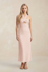 Halter Keyhole Sheath Midi Bridesmaid Dress in Pale Blush - KISS BRIDAL Bridesmaid Dresses