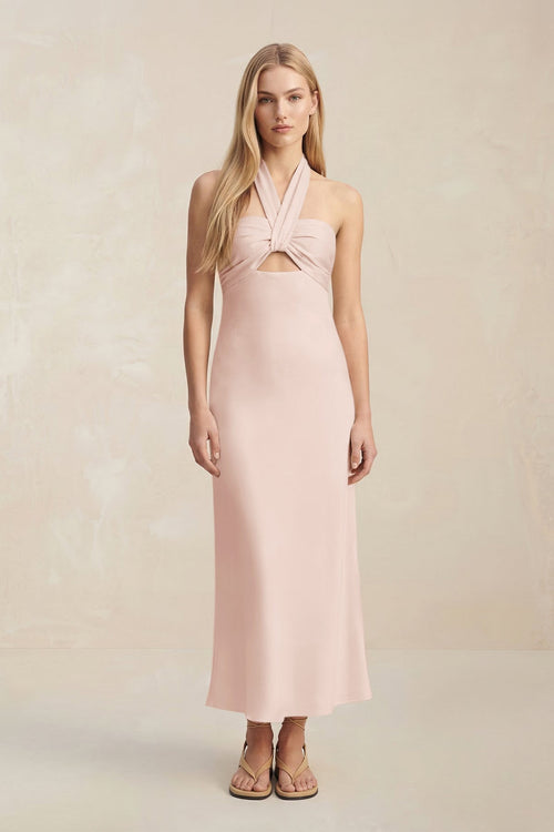 Halter Keyhole Sheath Midi Bridesmaid Dress in Pale Blush - KISS BRIDAL Bridesmaid Dresses