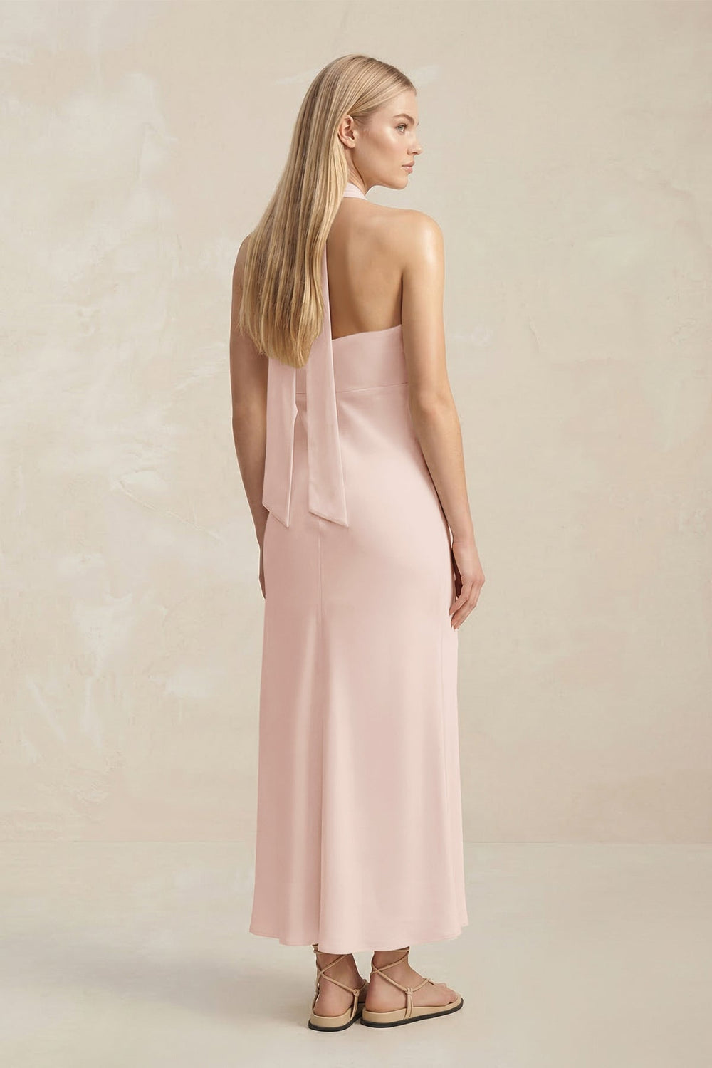 Halter Keyhole Sheath Midi Bridesmaid Dress in Pale Blush - KISS BRIDAL Bridesmaid Dresses