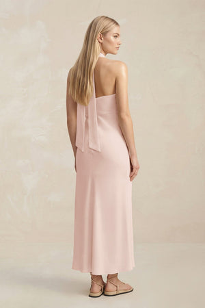 Halter Keyhole Sheath Midi Bridesmaid Dress in Pale Blush - KISS BRIDAL Bridesmaid Dresses