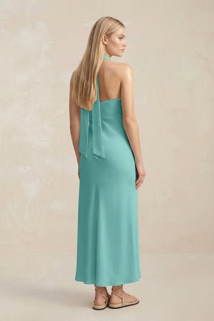 Halter Keyhole Sheath Midi Bridesmaid Dress in Pale Pistachio - KISS BRIDAL Bridesmaid Dresses