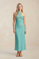 Halter Keyhole Sheath Midi Bridesmaid Dress in Pale Pistachio - KISS BRIDAL Bridesmaid Dresses