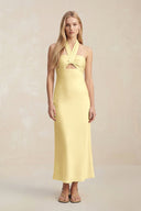 Halter Keyhole Sheath Midi Bridesmaid Dress in Pastel Yellow - KISS BRIDAL Bridesmaid Dresses