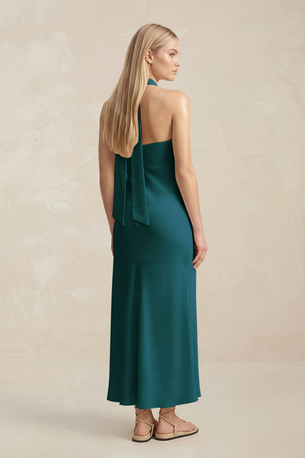 Halter Keyhole Sheath Midi Bridesmaid Dress in Pine - KISS BRIDAL Bridesmaid Dresses