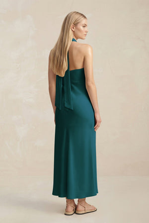 Halter Keyhole Sheath Midi Bridesmaid Dress in Pine - KISS BRIDAL Bridesmaid Dresses