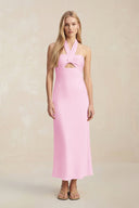Halter Keyhole Sheath Midi Bridesmaid Dress in Pink - KISS BRIDAL Bridesmaid Dresses