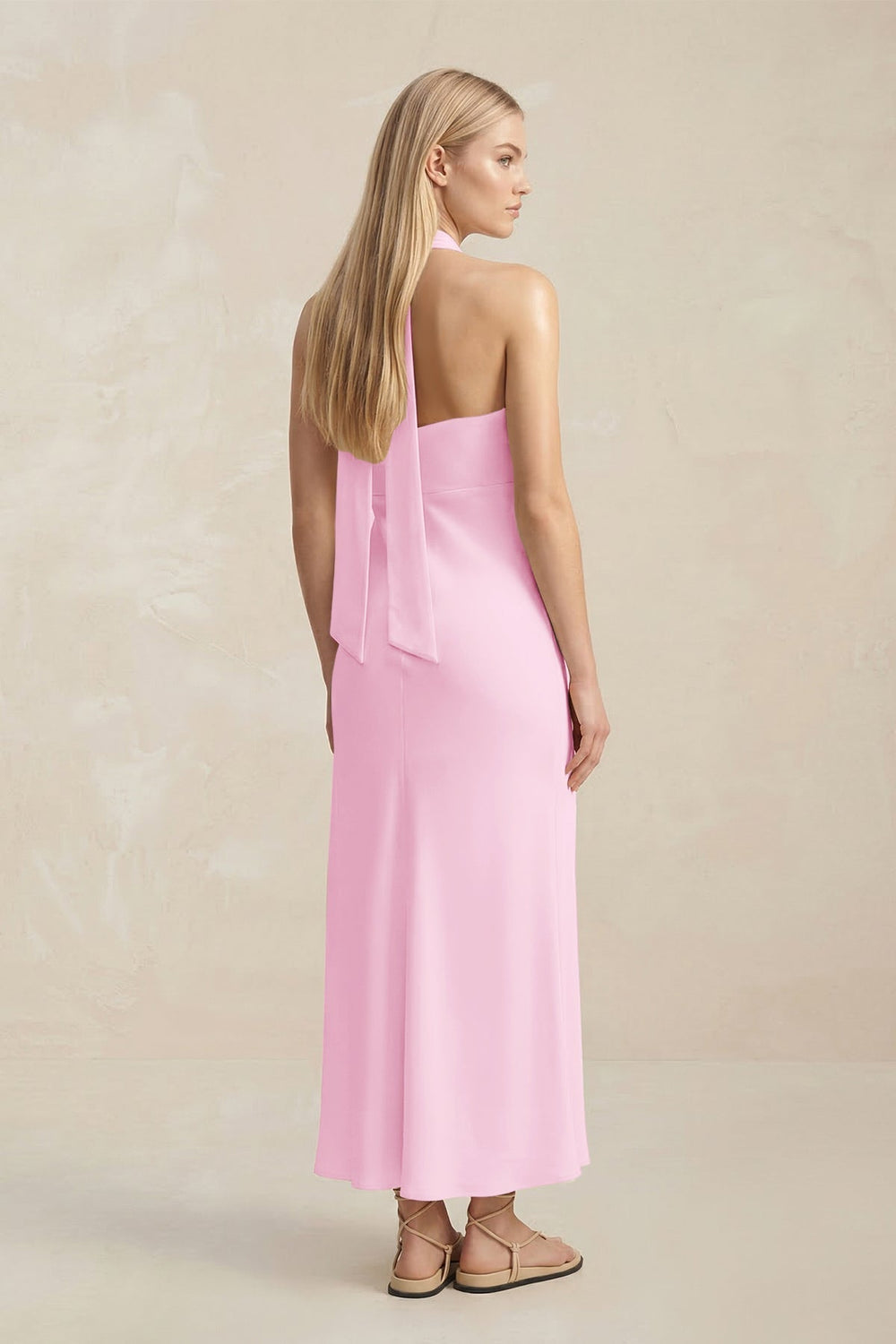 Halter Keyhole Sheath Midi Bridesmaid Dress in Pink - KISS BRIDAL Bridesmaid Dresses