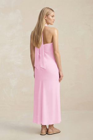 Halter Keyhole Sheath Midi Bridesmaid Dress in Pink - KISS BRIDAL Bridesmaid Dresses