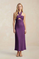 Halter Keyhole Sheath Midi Bridesmaid Dress in Plum - KISS BRIDAL Bridesmaid Dresses
