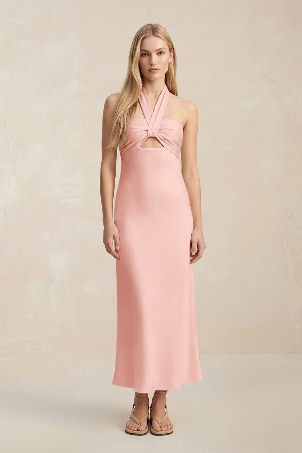 Halter Keyhole Sheath Midi Bridesmaid Dress in Rose Petal - KISS BRIDAL Bridesmaid Dresses