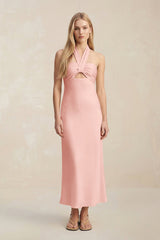 Halter Keyhole Sheath Midi Bridesmaid Dress in Rose Petal - KISS BRIDAL Bridesmaid Dresses