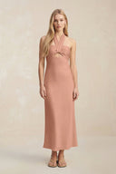 Halter Keyhole Sheath Midi Bridesmaid Dress in Rosette - KISS BRIDAL Bridesmaid Dresses