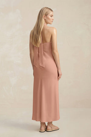 Halter Keyhole Sheath Midi Bridesmaid Dress in Rosette - KISS BRIDAL Bridesmaid Dresses