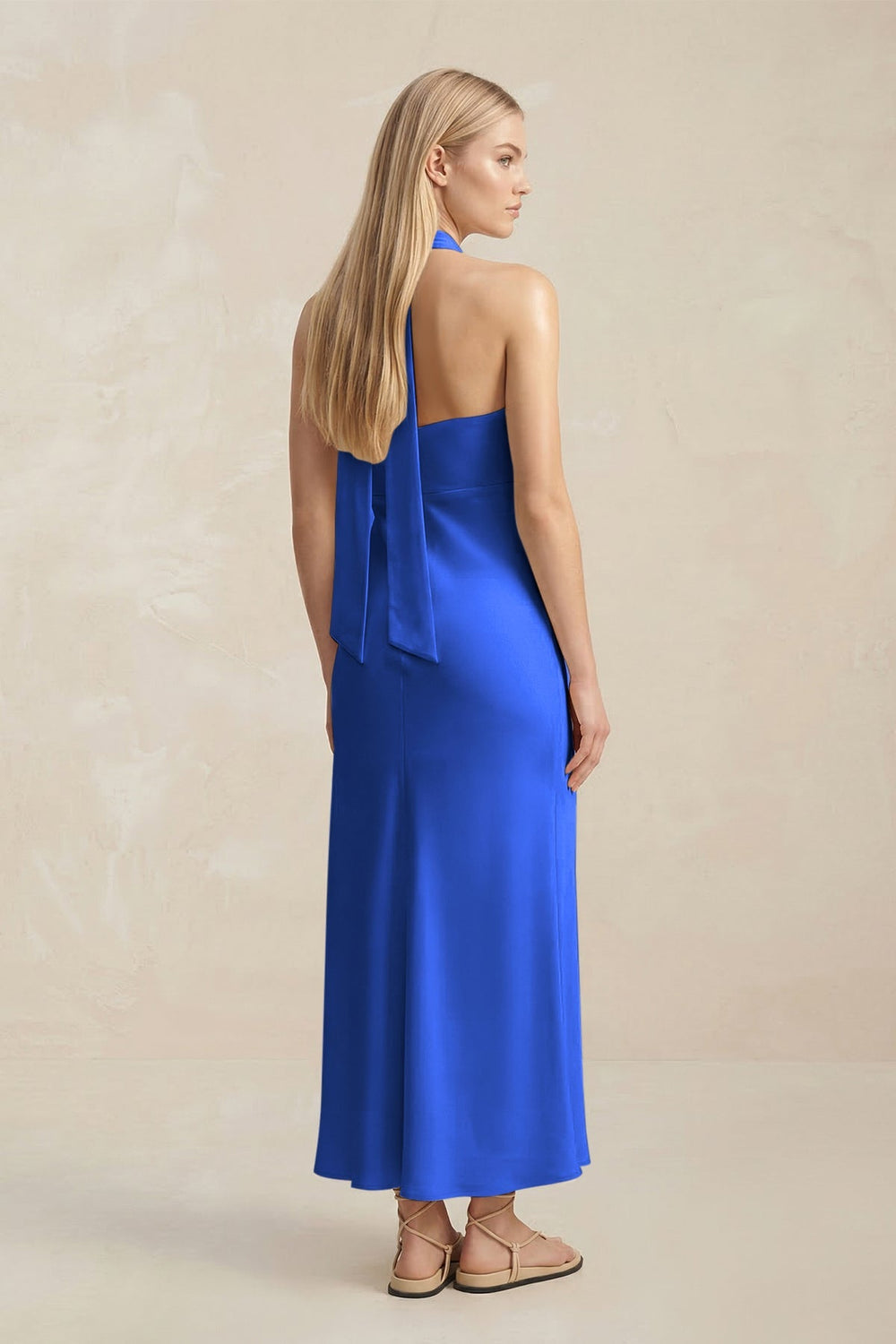 Halter Keyhole Sheath Midi Bridesmaid Dress in Royal Blue - KISS BRIDAL Bridesmaid Dresses