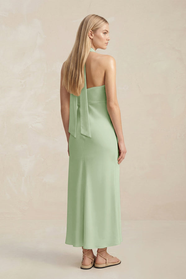 Halter Keyhole Sheath Midi Bridesmaid Dress in Sage - KISS BRIDAL Bridesmaid Dresses