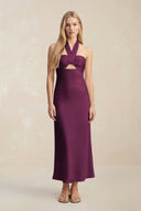 Halter Keyhole Sheath Midi Bridesmaid Dress in Sangria - KISS BRIDAL Bridesmaid Dresses