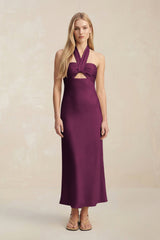 Halter Keyhole Sheath Midi Bridesmaid Dress in Sangria - KISS BRIDAL Bridesmaid Dresses