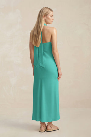 Halter Keyhole Sheath Midi Bridesmaid Dress in Sea Glass - KISS BRIDAL Bridesmaid Dresses