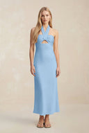 Halter Keyhole Sheath Midi Bridesmaid Dress in Sky Blue - KISS BRIDAL Bridesmaid Dresses