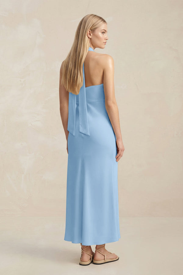 Halter Keyhole Sheath Midi Bridesmaid Dress in Sky Blue - KISS BRIDAL Bridesmaid Dresses