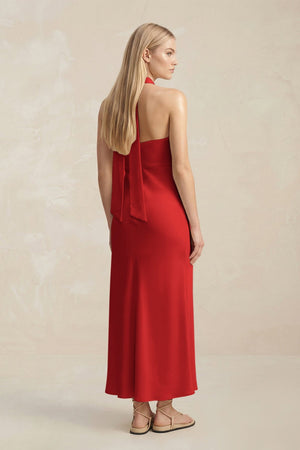 Halter Keyhole Sheath Midi Bridesmaid Dress in Spice - KISS BRIDAL Bridesmaid Dresses