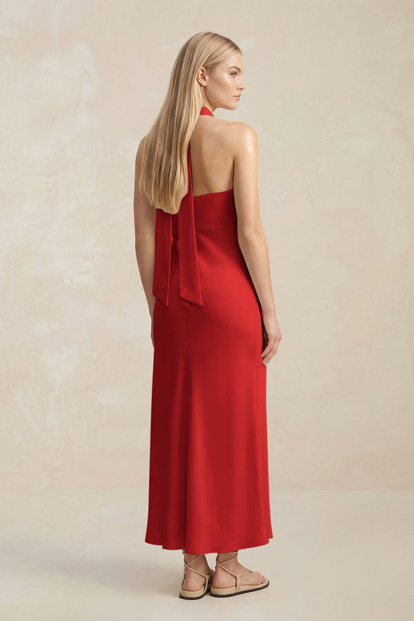 Halter Keyhole Sheath Midi Bridesmaid Dress in Spice - KISS BRIDAL Bridesmaid Dresses
