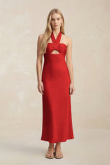 Halter Keyhole Sheath Midi Bridesmaid Dress in Spice - KISS BRIDAL Bridesmaid Dresses