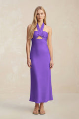 Halter Keyhole Sheath Midi Bridesmaid Dress in Tahiti - KISS BRIDAL Bridesmaid Dresses