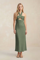 Halter Keyhole Sheath Midi Bridesmaid Dress in Thyme - KISS BRIDAL Bridesmaid Dresses