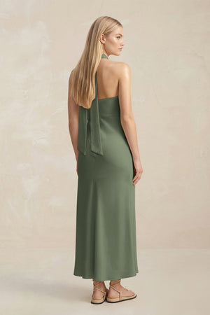 Halter Keyhole Sheath Midi Bridesmaid Dress in Thyme - KISS BRIDAL Bridesmaid Dresses