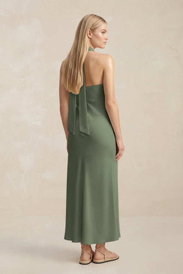 Halter Keyhole Sheath Midi Bridesmaid Dress in Thyme - KISS BRIDAL Bridesmaid Dresses