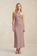 Halter Keyhole Sheath Midi Bridesmaid Dress in Toffee - KISS BRIDAL Bridesmaid Dresses