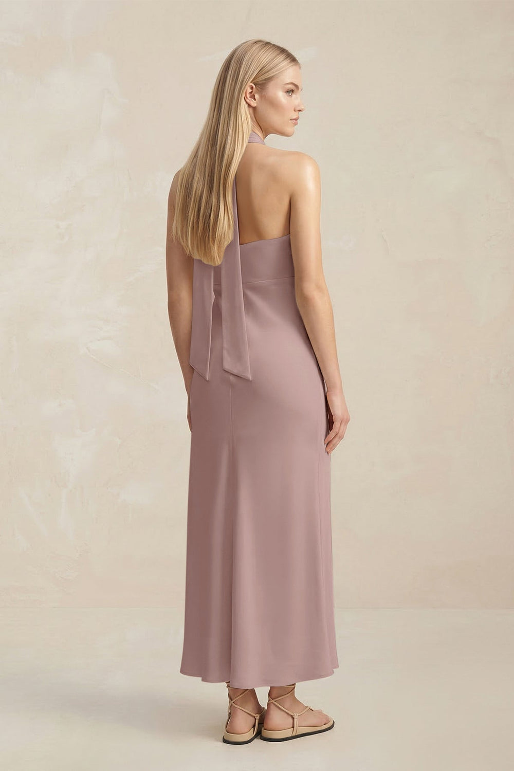 Halter Keyhole Sheath Midi Bridesmaid Dress in Toffee - KISS BRIDAL Bridesmaid Dresses
